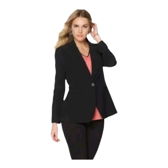 DG2 DIANE GILMAN Black Blazer Gabardine Business Career Jacket NEW NWT Sz 2X - Picture 1 of 13